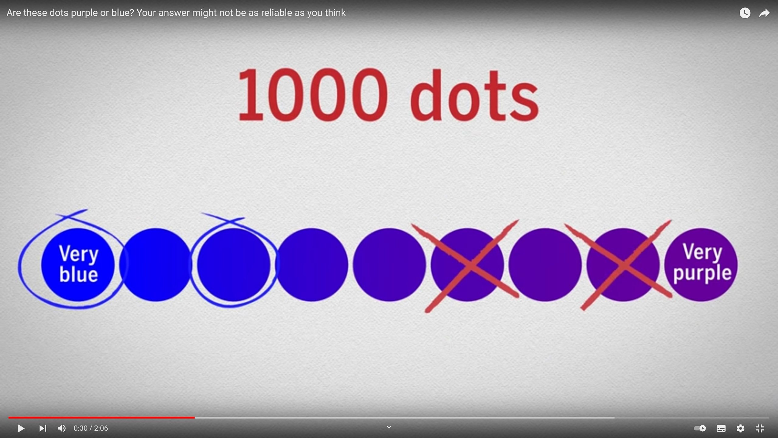 Screenshot of video showing example blue and purple dots